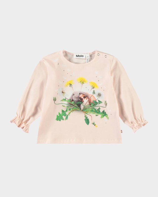 Girl's Elina Long-Sleeve Rabbit-Print Cotton Top, Size 6M-2